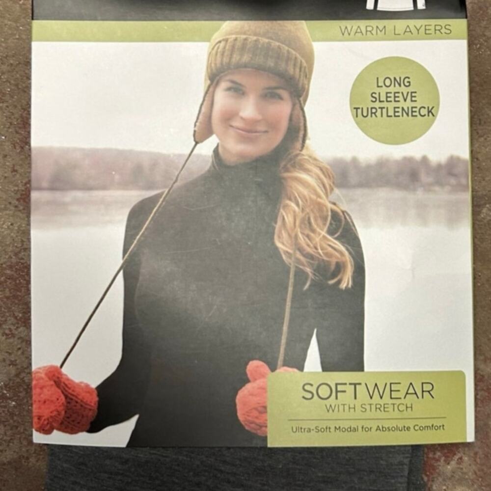 Cuddl Duds Softwear Long Sleeve Turtleneck Womens XL Gray Stretch Outdoors